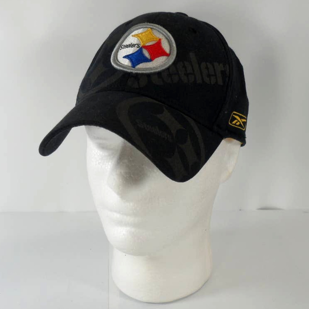 Pittsburgh Steelers Shadow Logo NFL Reebok Stretch Fit Cap Hat Black